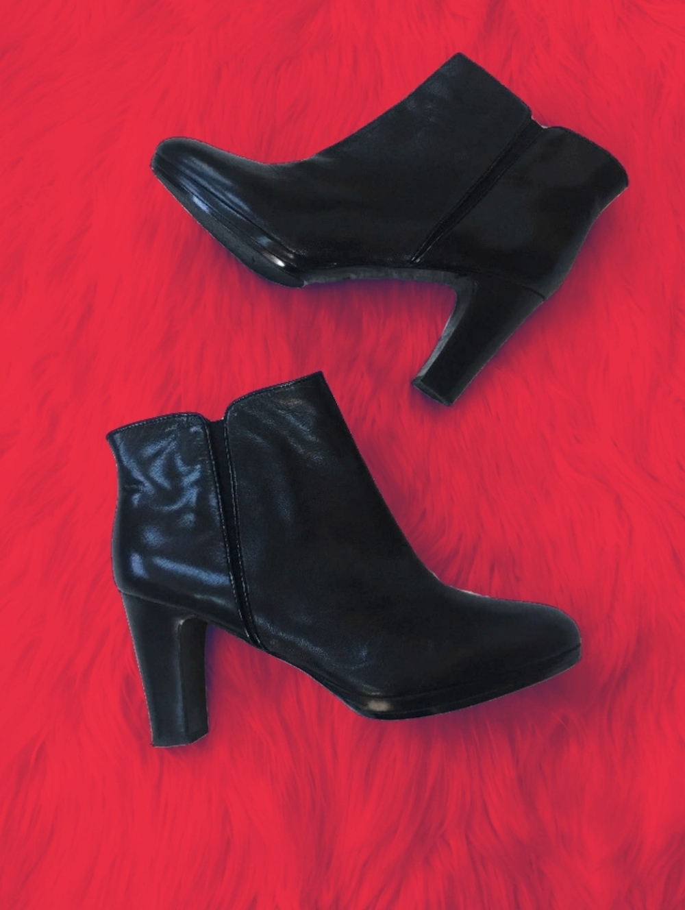 Lauren Ralph Lauren Marcy Black Leather Heeled Platform Boot Booties Sz 8 M